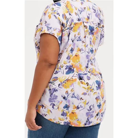 Torrid Women's Dolman Blouse 2X Floral Print Stretch Rayon Short Sleeve Pockets - Picture 2 of 10